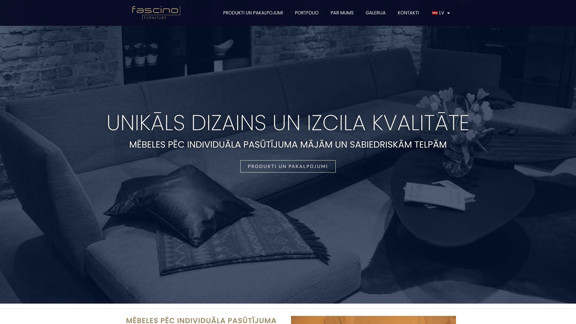 Fascino individuālu mēbeļu ražotāja mājaslapa ar produktu portfeli un daudzvalodu atbalstu