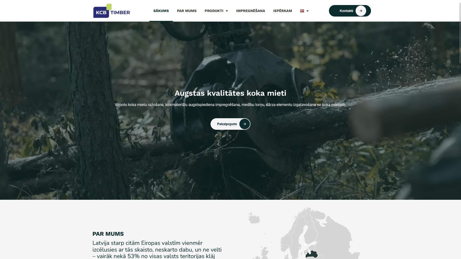 KCB Timber koka mietu ražotāja mājaslapas dizains četrās valodās eksporta tirgiem