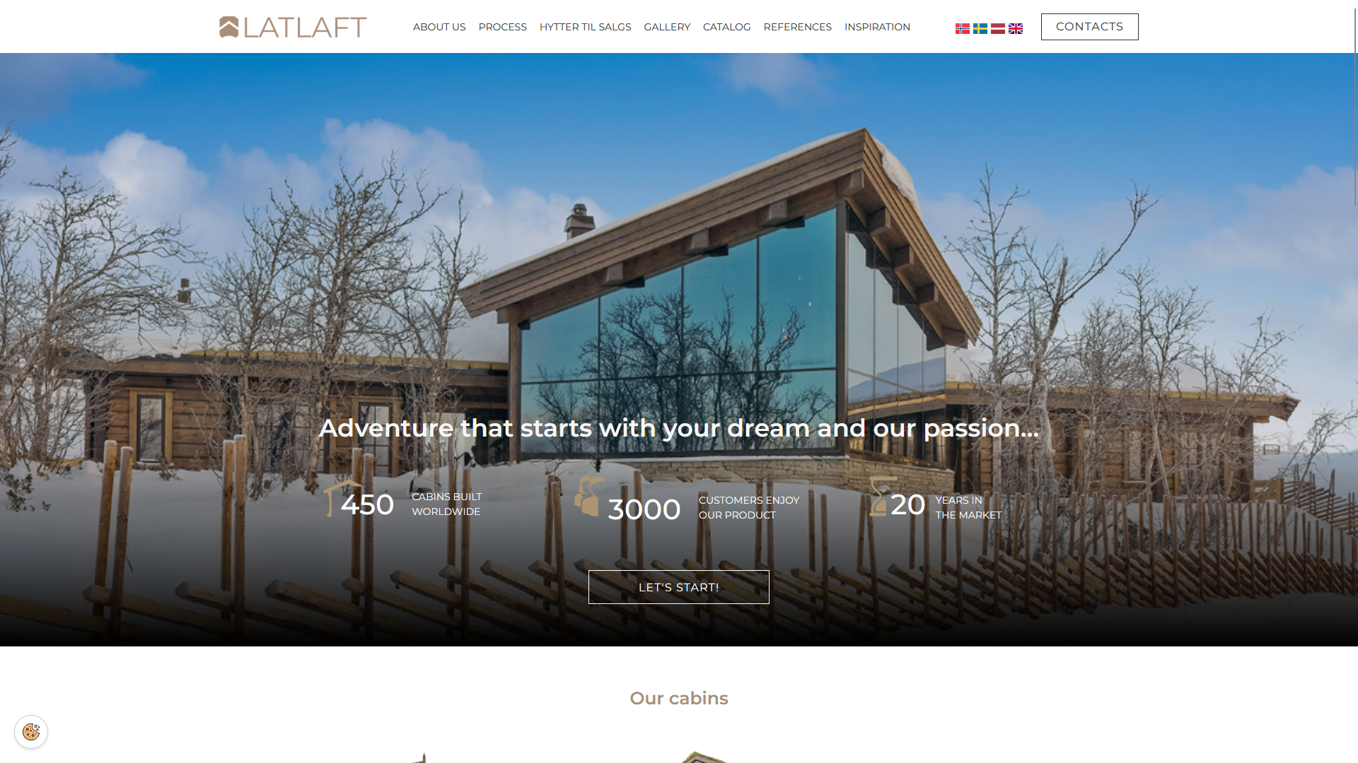LatLaft starptautiska koka būvniecības uzņēmuma mājaslapa ar projektu galeriju un katalogu