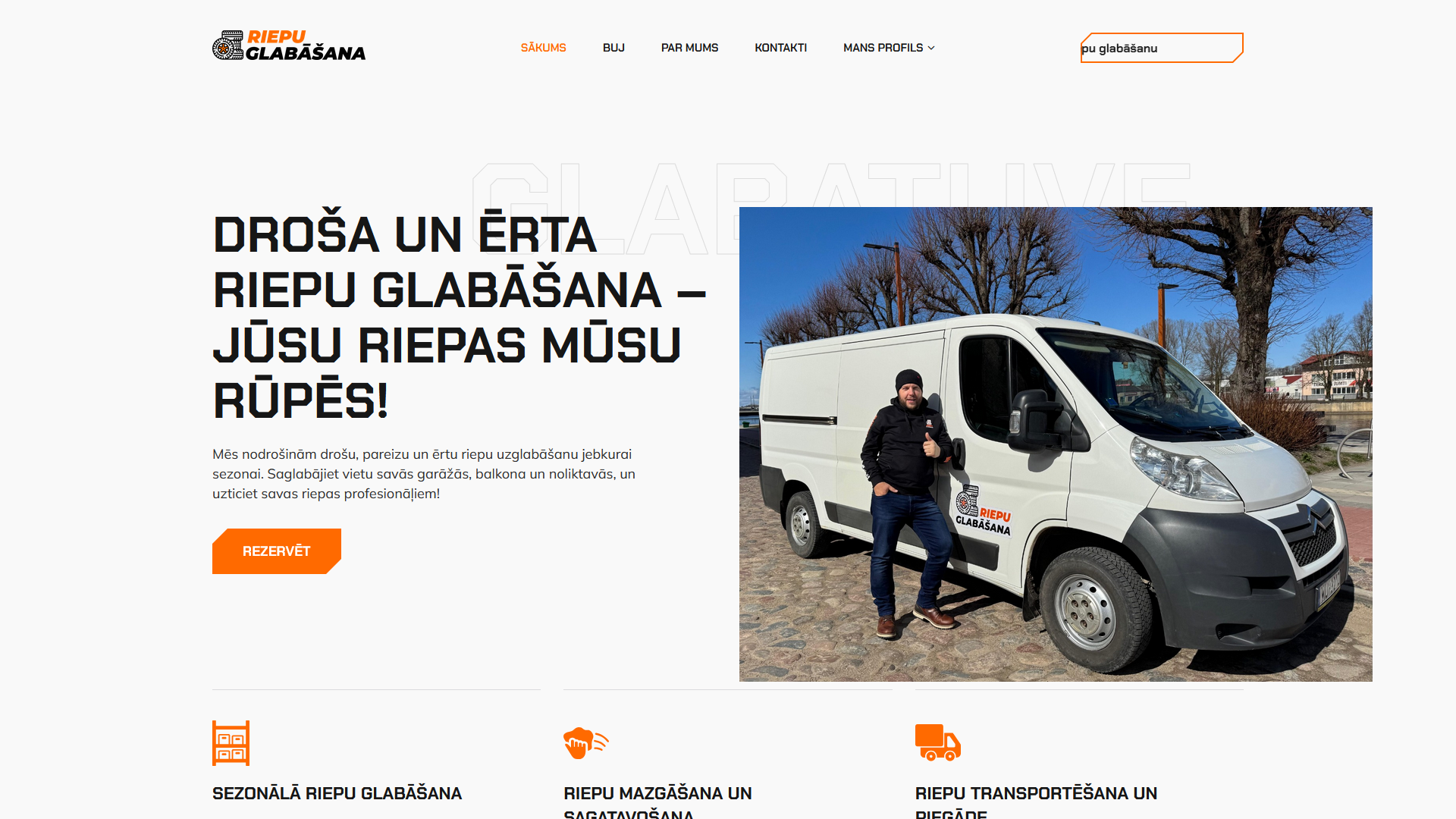 Riepu Glabāšana sezonālās riepu glabāšanas pakalpojuma mājaslapa ar rezervāciju sistēmu