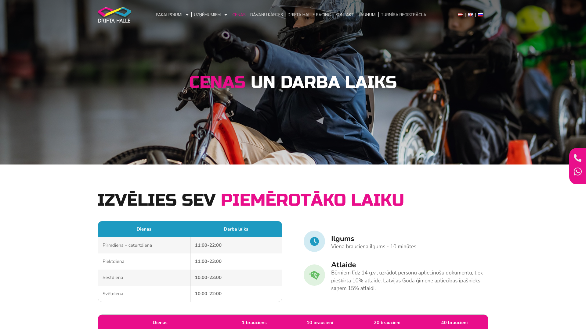 Cenas un darba laiks